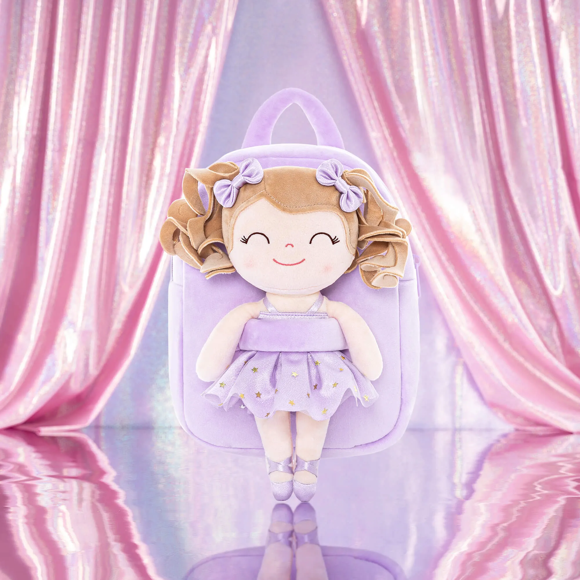 Gloveleya 9-inch Toddler Backpack Plush Curly Ballet Girl Dolls Backpack Purple Ballet Dream