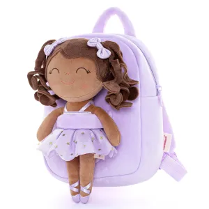 Gloveleya 9-inch Toddler Backpack Plush Curly Ballet Girl Dolls Backpack Tanned Purple Ballet Dream