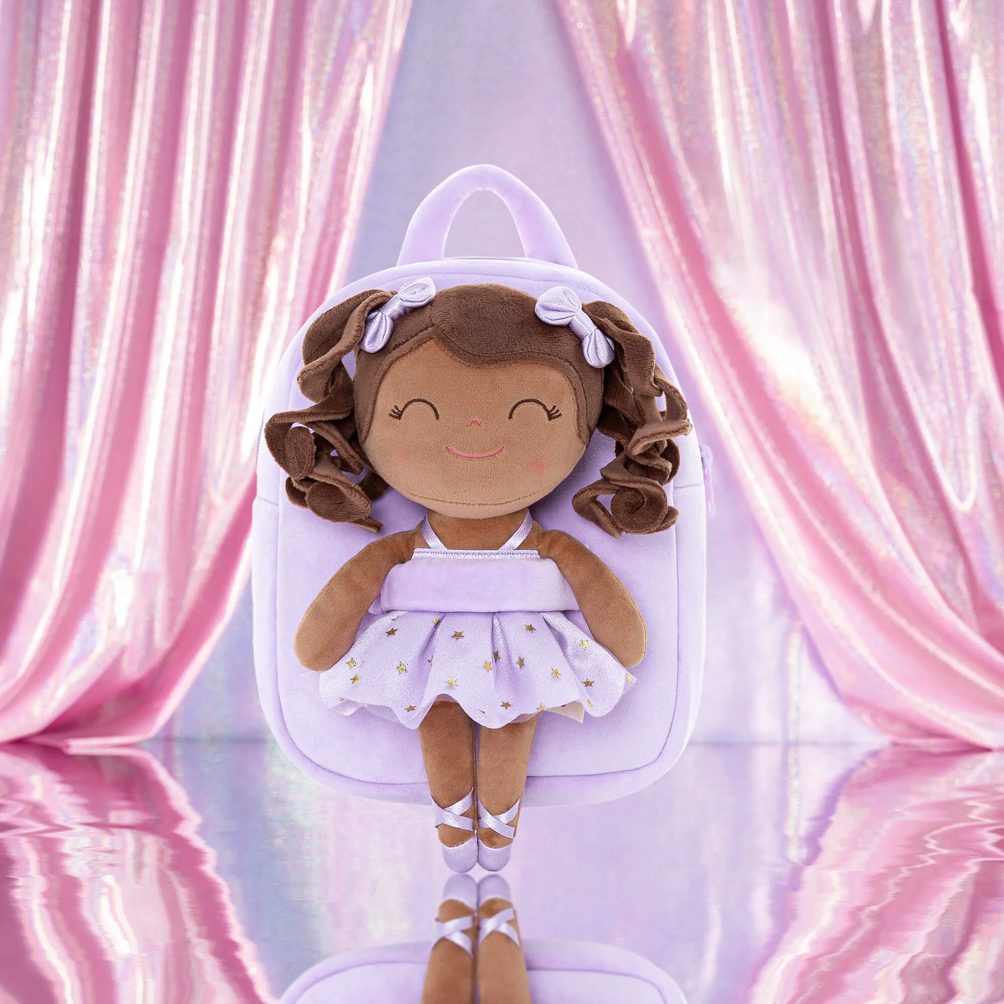 Gloveleya 9-inch Toddler Backpack Plush Curly Ballet Girl Dolls Backpack Tanned Purple Ballet Dream