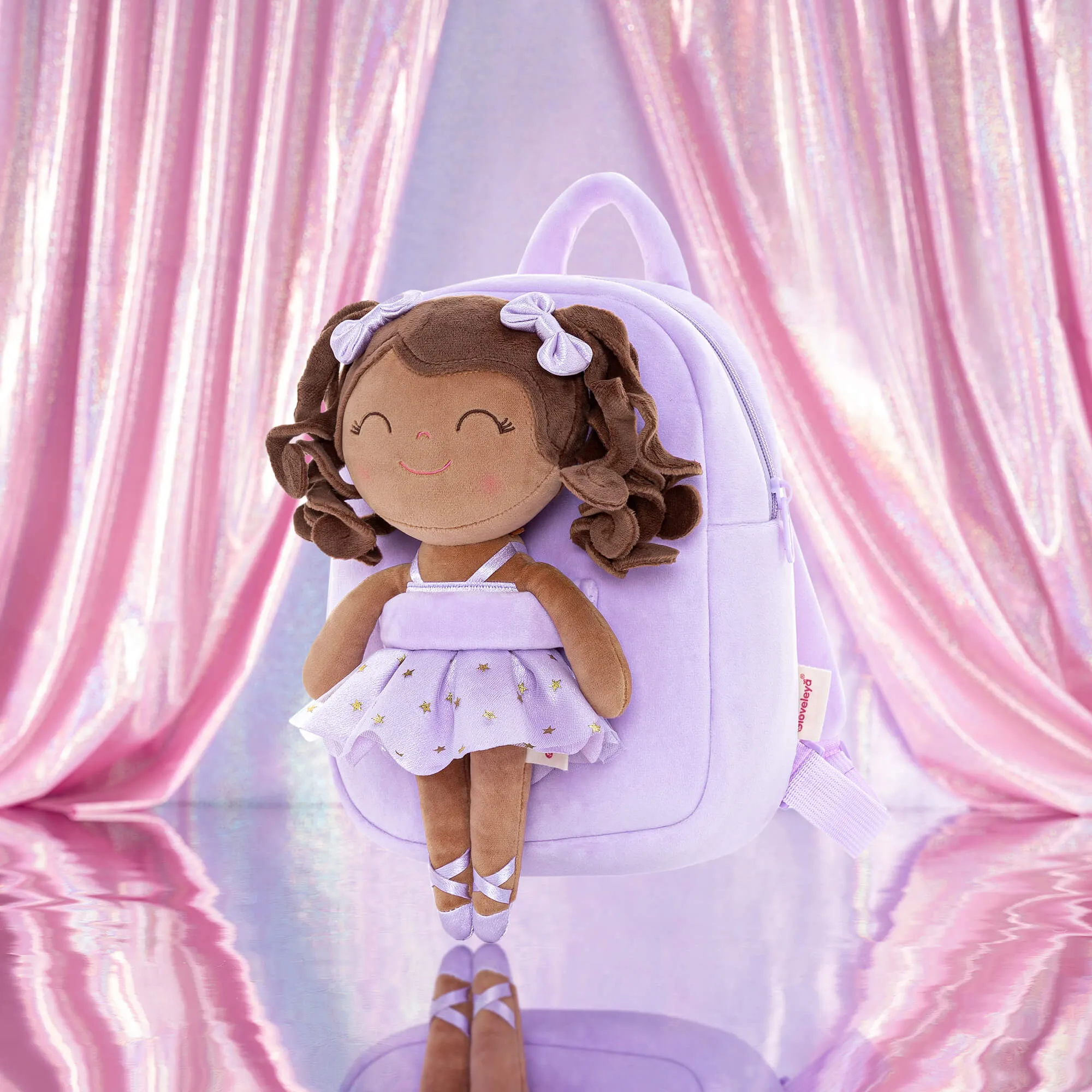 Gloveleya 9-inch Toddler Backpack Plush Curly Ballet Girl Dolls Backpack Tanned Purple Ballet Dream