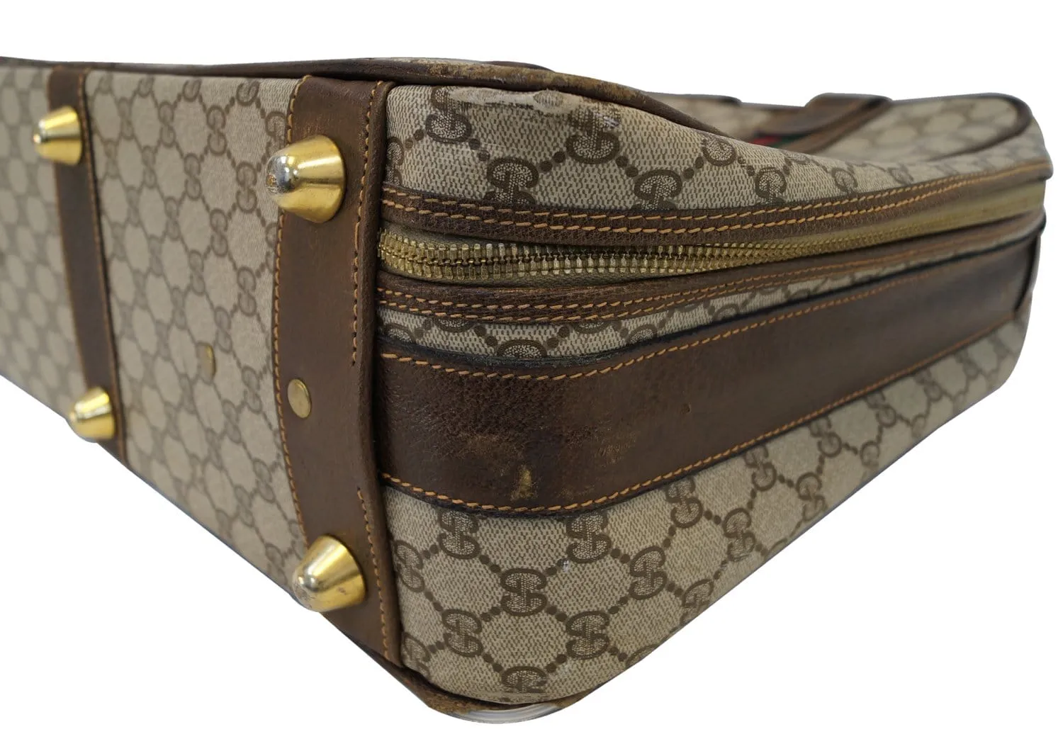 GUCCI Classic GG Monogram Canvas Brown Stripes Suitcase Bag
