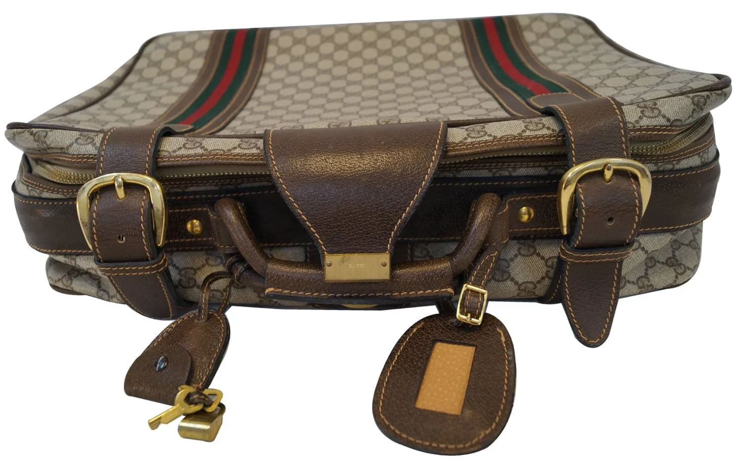 GUCCI Classic GG Monogram Canvas Brown Stripes Suitcase Bag