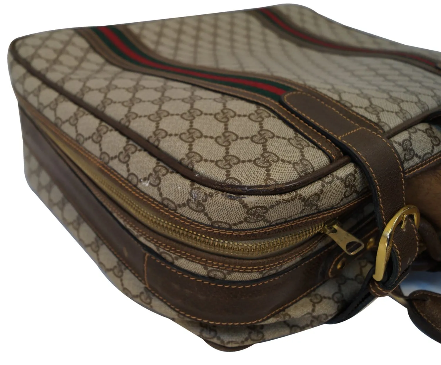 GUCCI Classic GG Monogram Canvas Brown Stripes Suitcase Bag