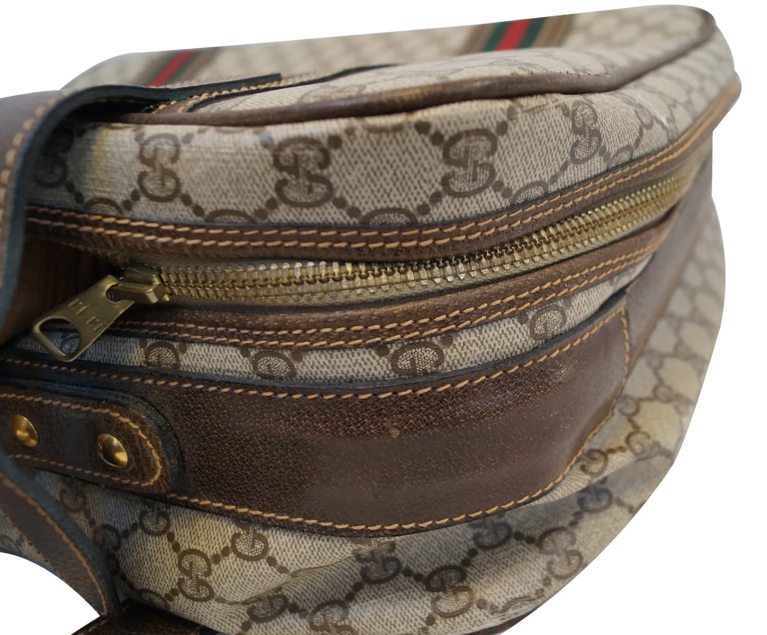 GUCCI Classic GG Monogram Canvas Brown Stripes Suitcase Bag