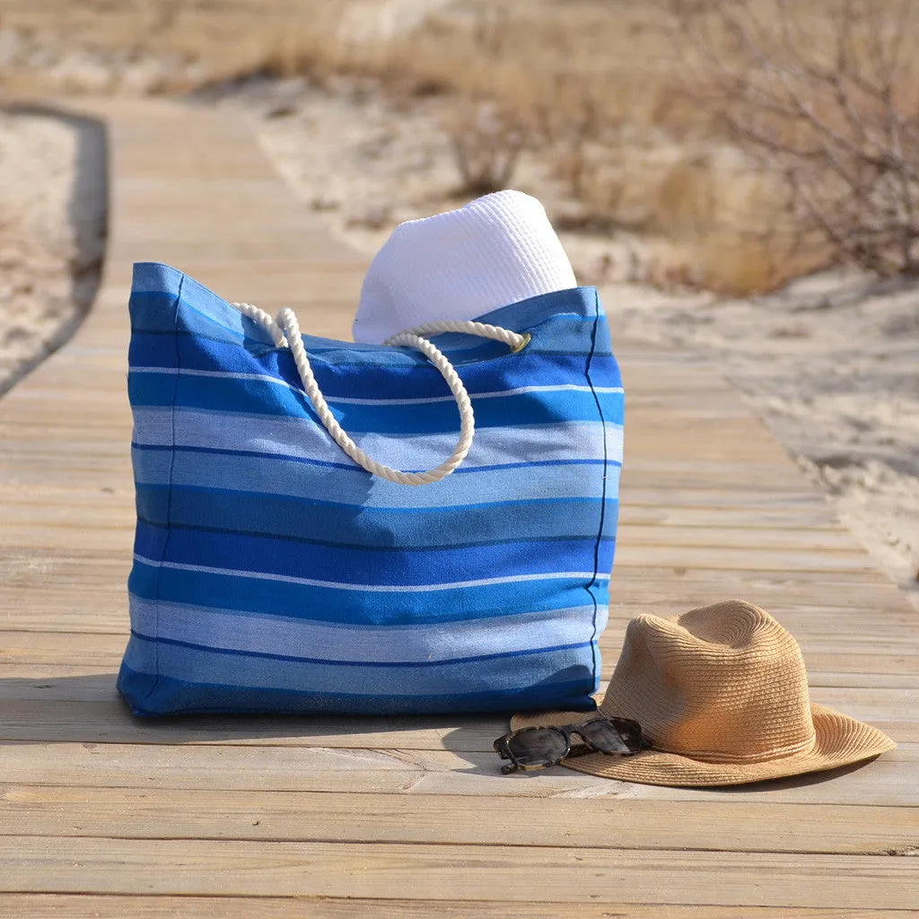 Hand Woven Beach Tote Bag | Stormy blues