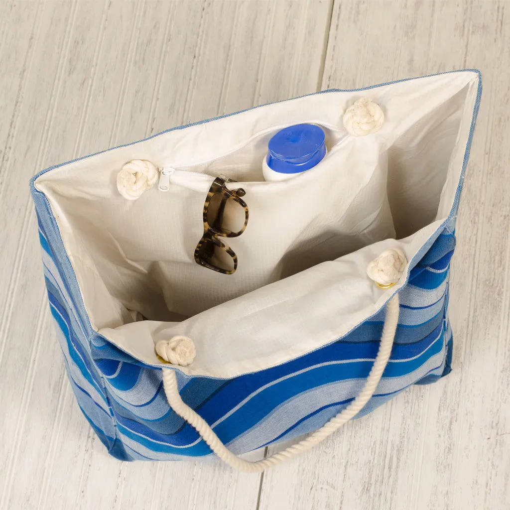 Hand Woven Beach Tote Bag | Stormy blues