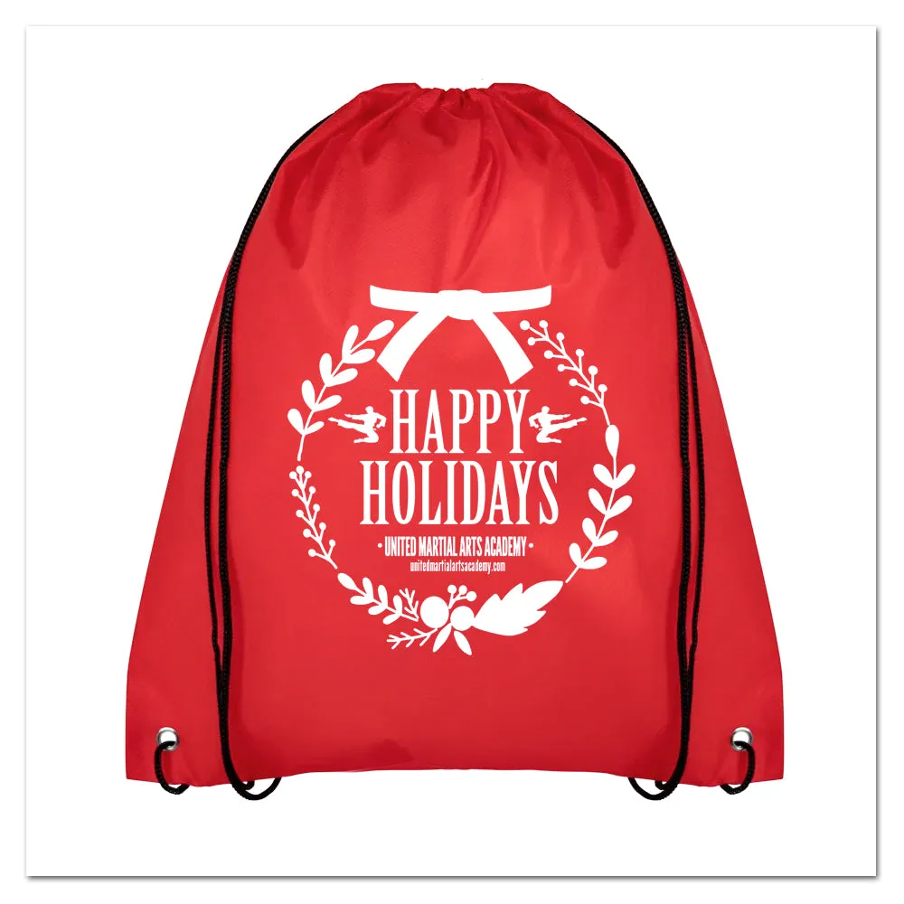 Happy Holidays Drawstring Nylon Bags