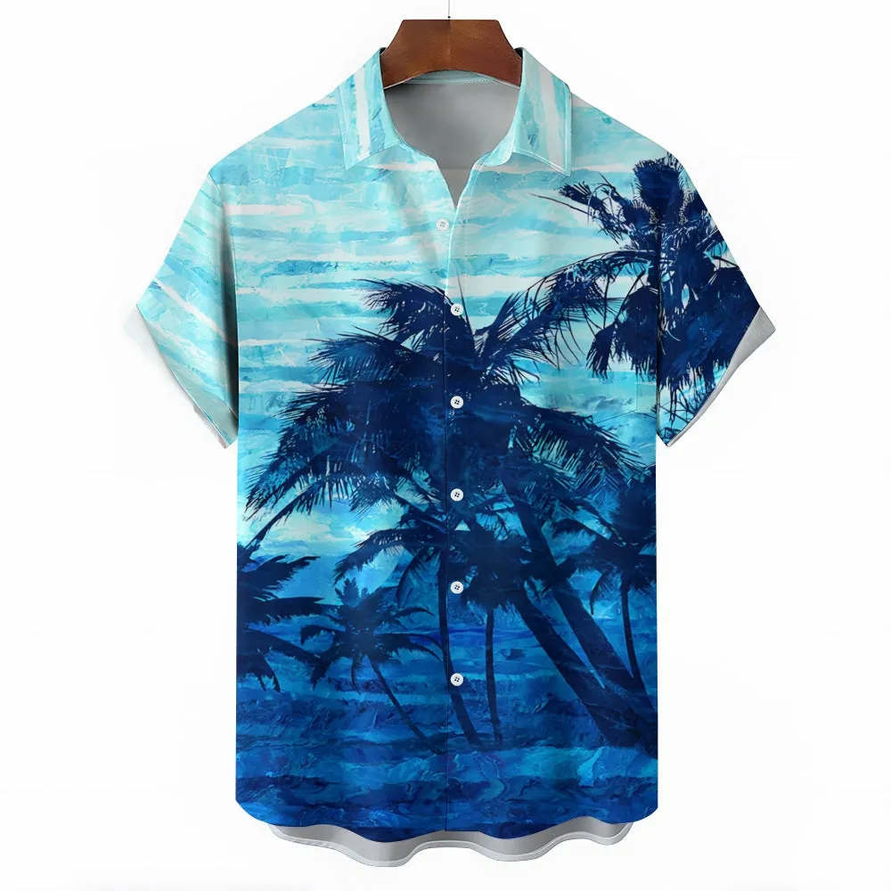 Hawaiian Vacation Palm Tree Print Casual Short Sleeve Shirt 2404000884