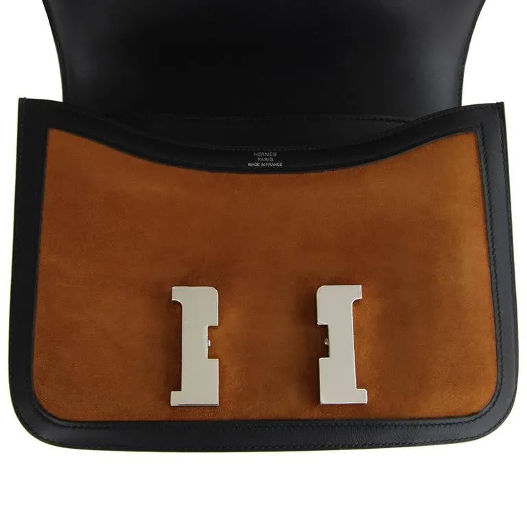 Hermes Alezan Doblis Black Swift Constance Double Gusset MM Bag