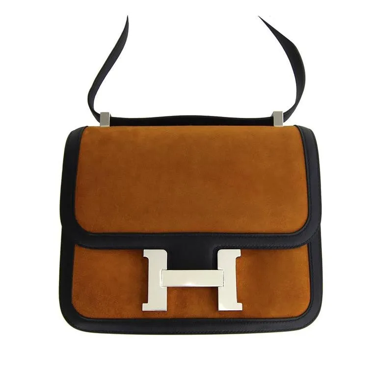 Hermes Alezan Doblis Black Swift Constance Double Gusset MM Bag