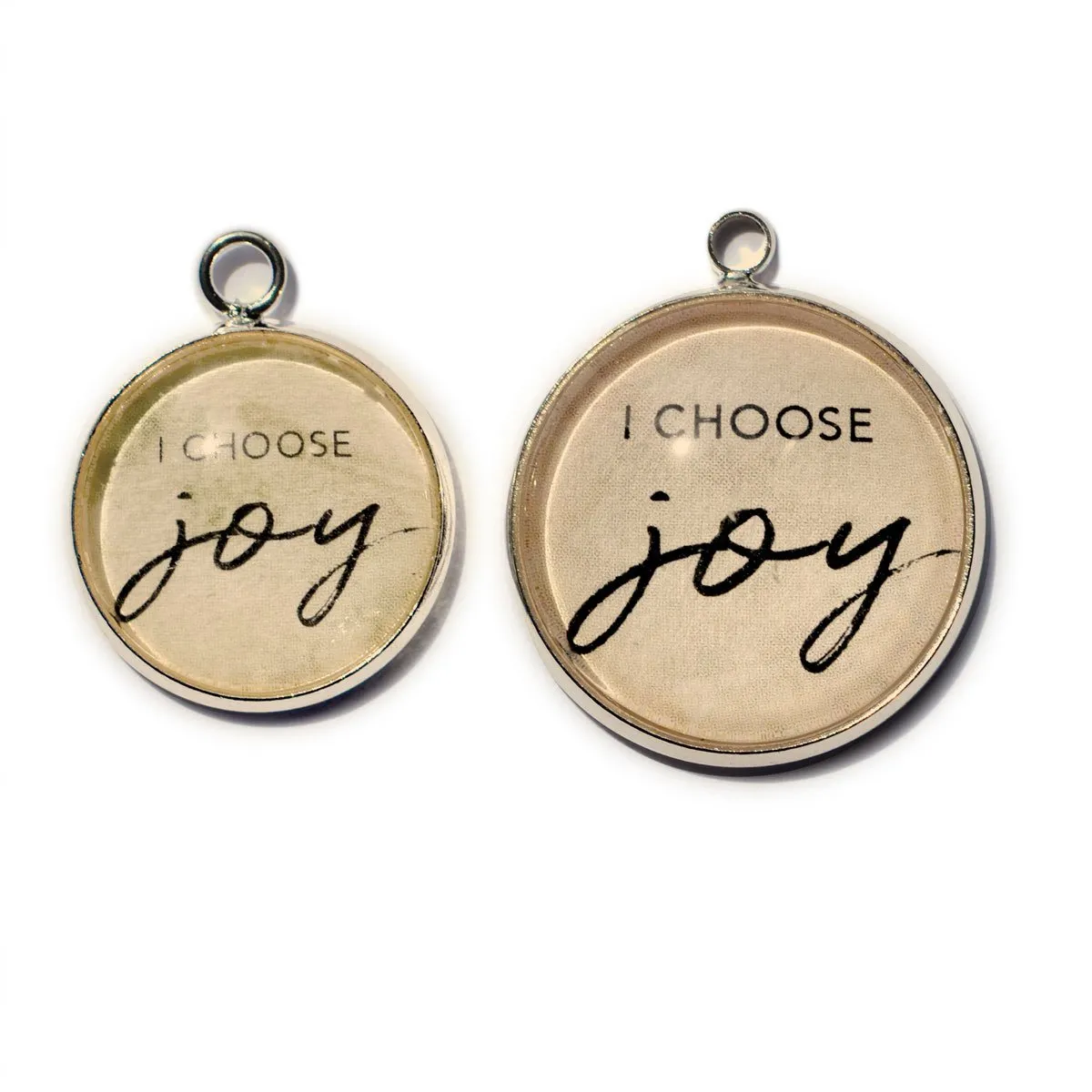 I Choose Joy – Glass Charm for Jewelry Making, 16 or 20mm, Silver,
