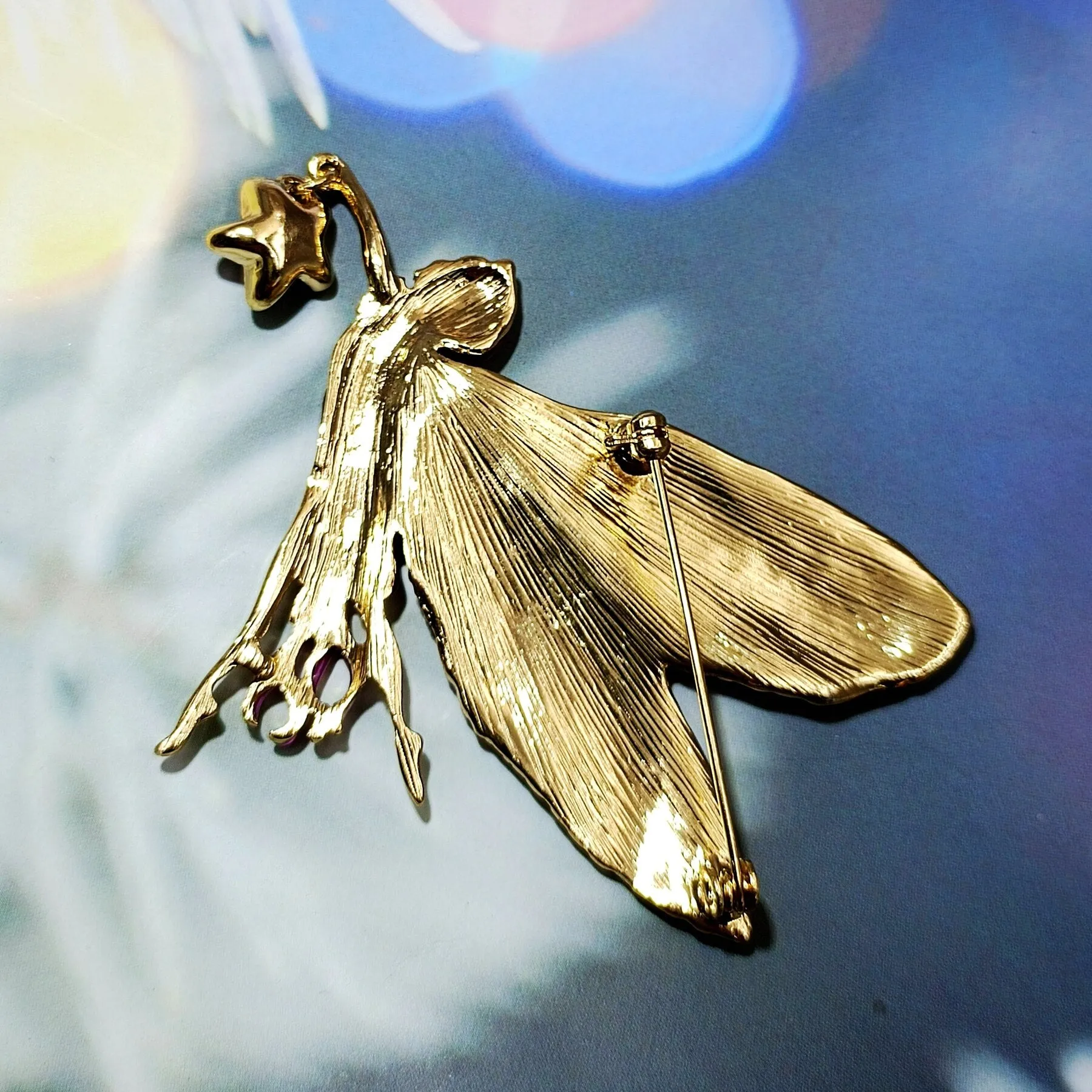 Jewelblings Delightful Gold Tone Pink Enamel Fairy Brooch with Star Vintage Birthday Church Formal Jewelry for Women Ladies Mother Grandmom