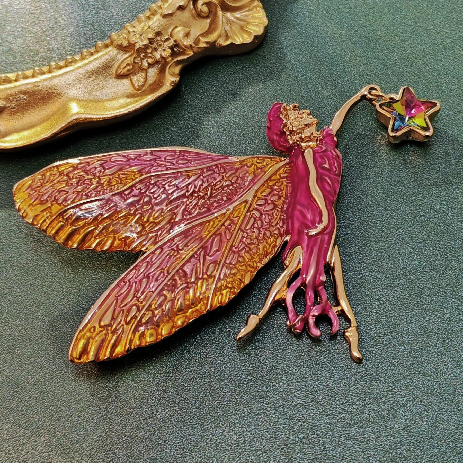 Jewelblings Delightful Gold Tone Pink Enamel Fairy Brooch with Star Vintage Birthday Church Formal Jewelry for Women Ladies Mother Grandmom