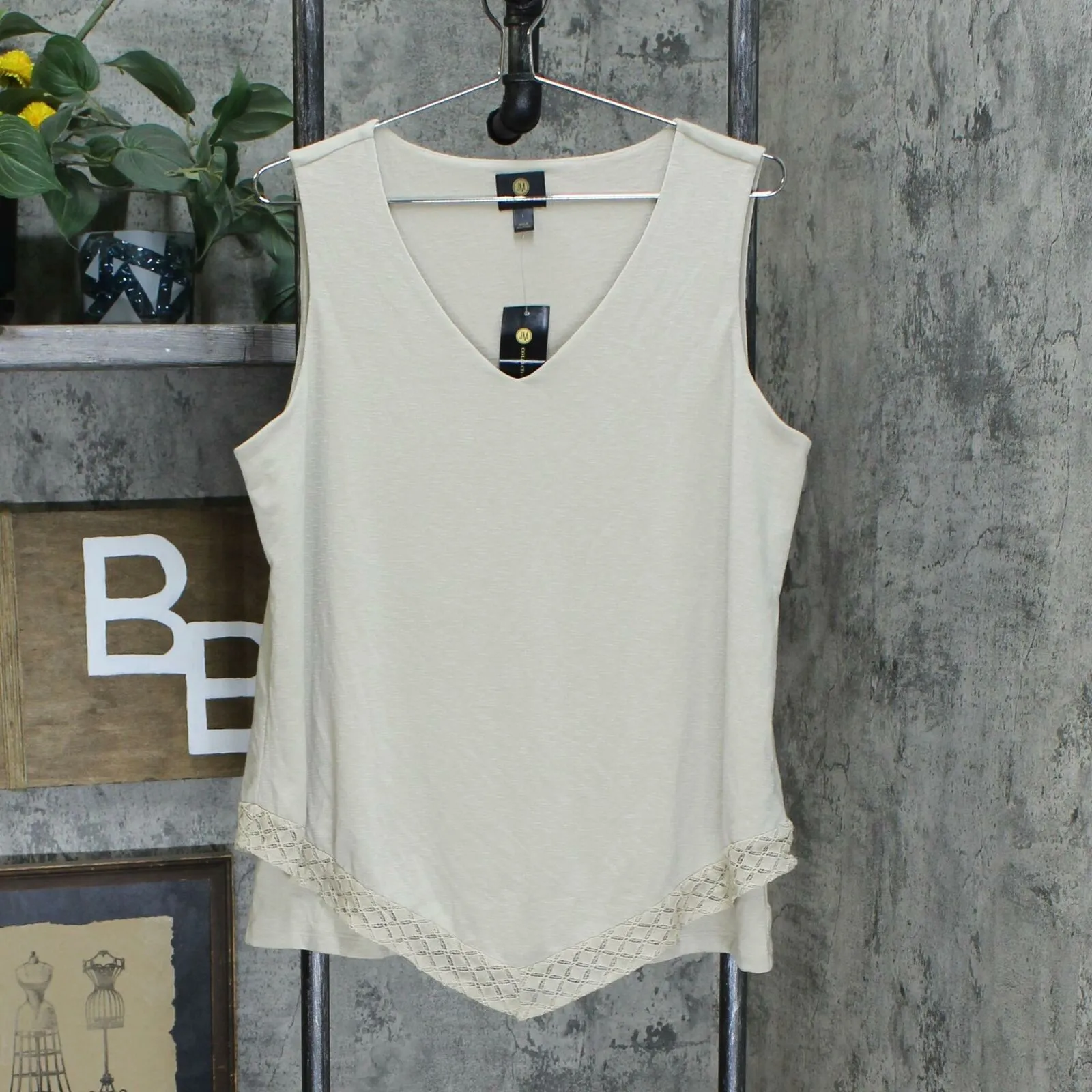 JM Collection Women's Two Layer Lace Trimmed Tank Top