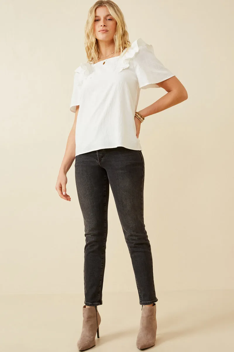 Lace Trimmed Wide Ruffle Detail Top