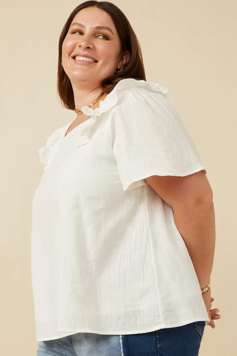 Lace Trimmed Wide Ruffle Detail Top