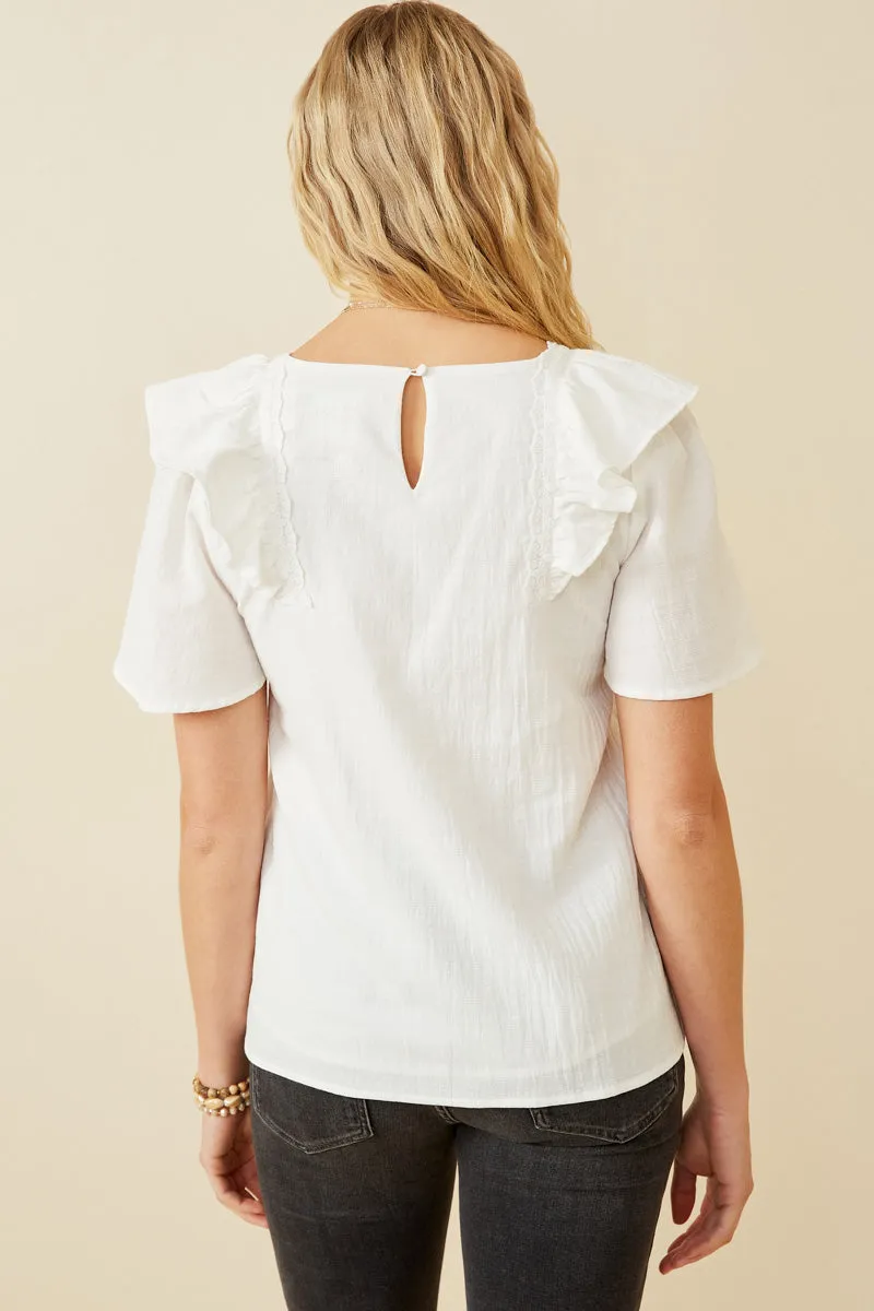 Lace Trimmed Wide Ruffle Detail Top