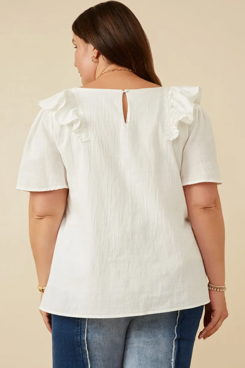 Lace Trimmed Wide Ruffle Detail Top