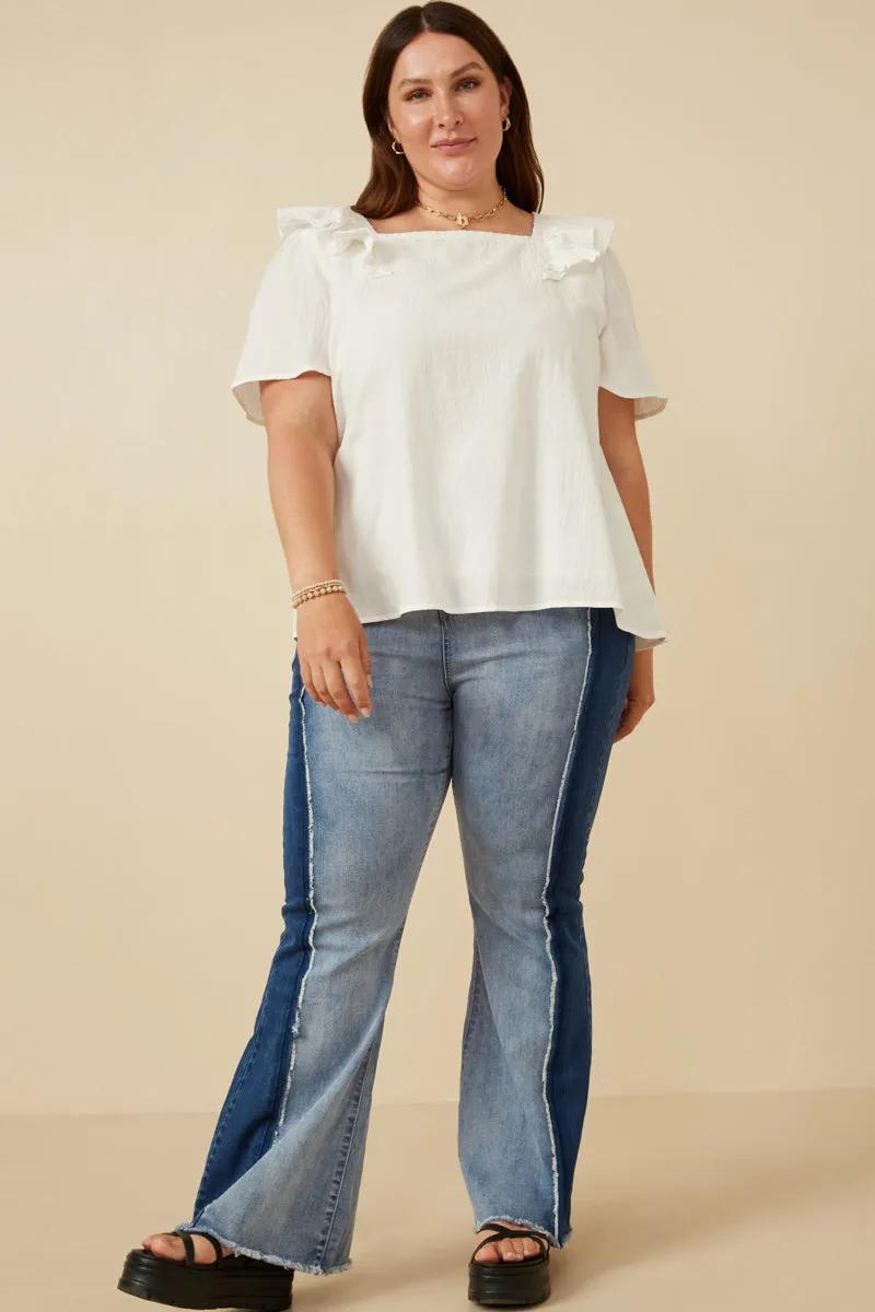 Lace Trimmed Wide Ruffle Detail Top