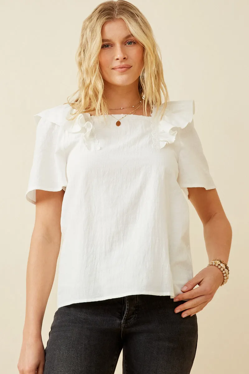 Lace Trimmed Wide Ruffle Detail Top