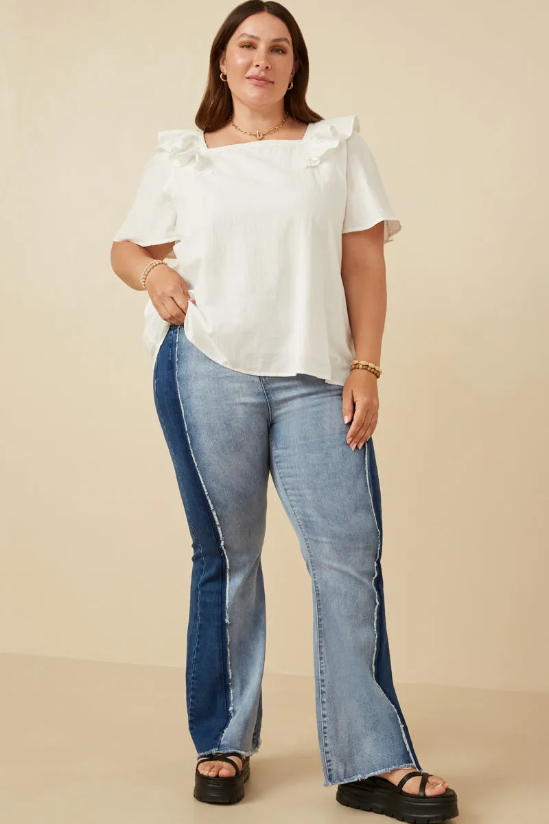 Lace Trimmed Wide Ruffle Detail Top