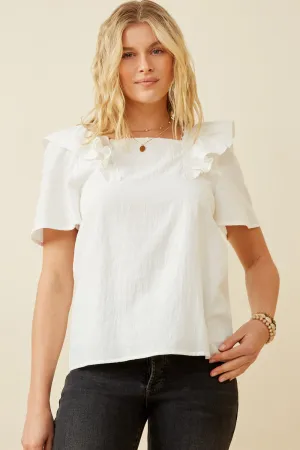 Lace Trimmed Wide Ruffle Detail Top