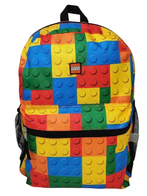Lego Backpack 16" Multi-Color Bricks Bag Front & Side Hydration Pockets