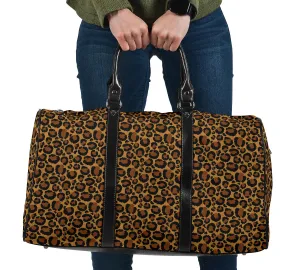 Leopard Print Travel Bag Duffel With Black Faux Leather Handles