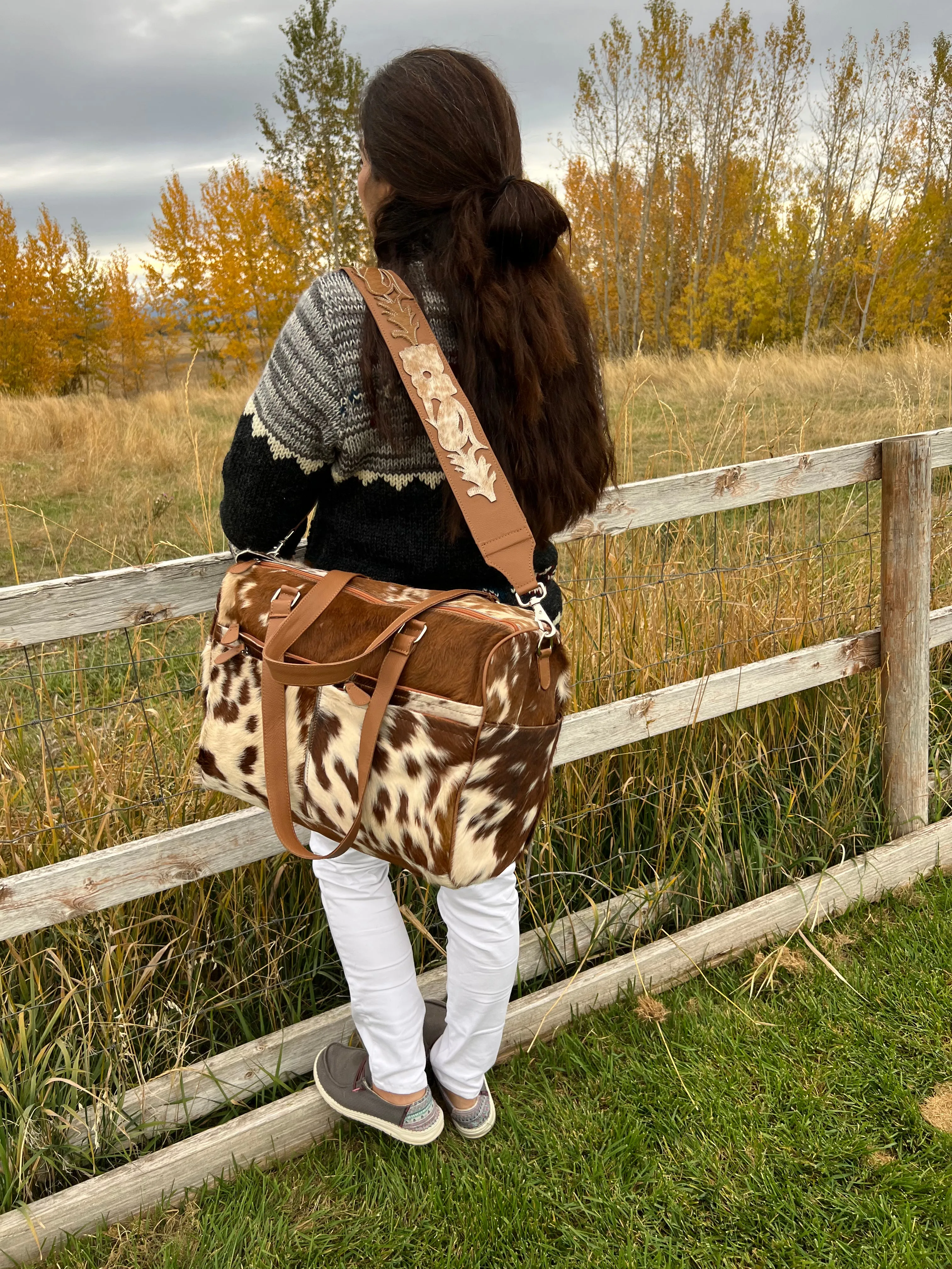 Little Buttercup Boho Western Genuine Cowhide Western Diaper Bag