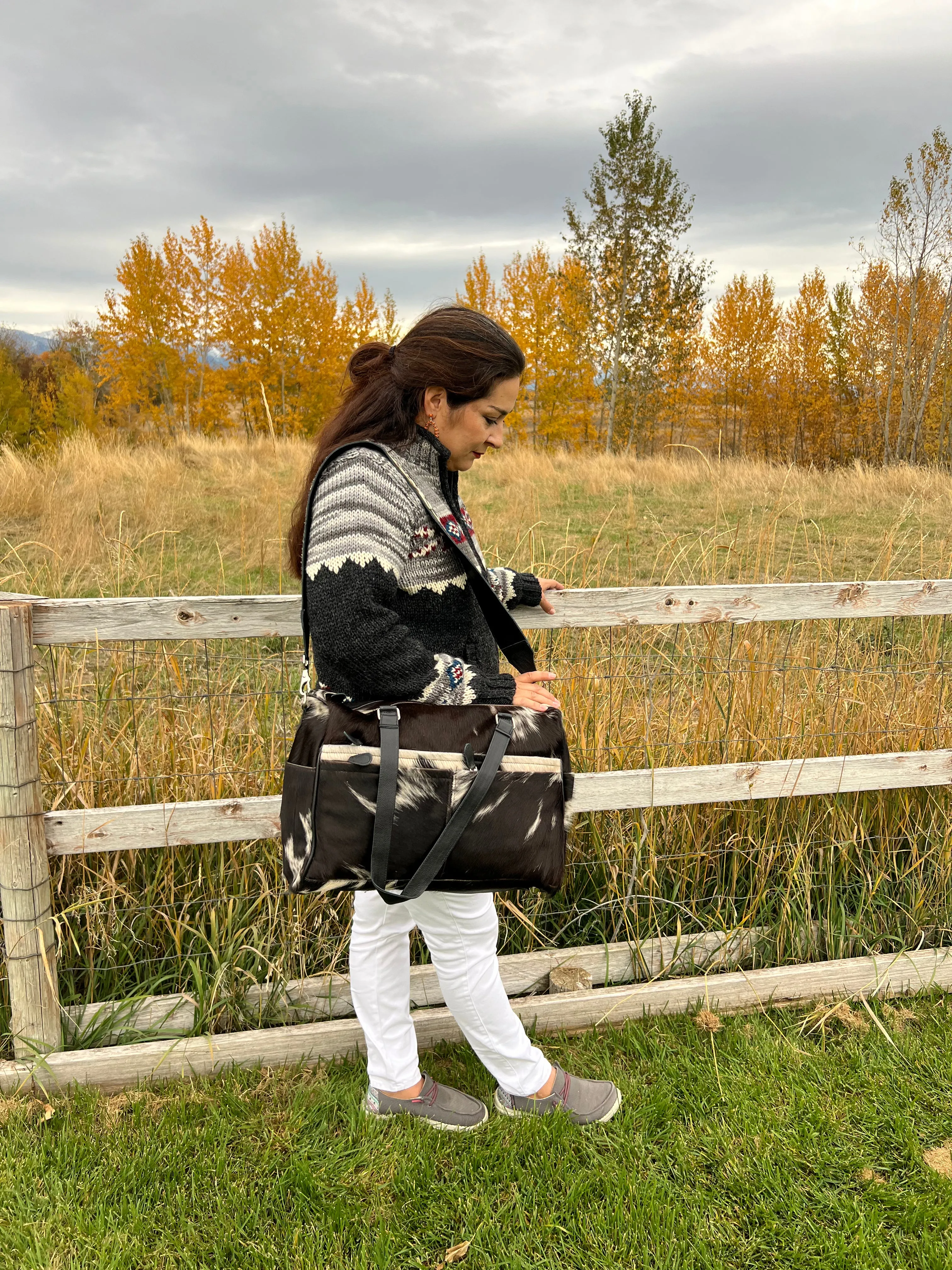 Little Buttercup Boho Western Genuine Cowhide Western Diaper Bag