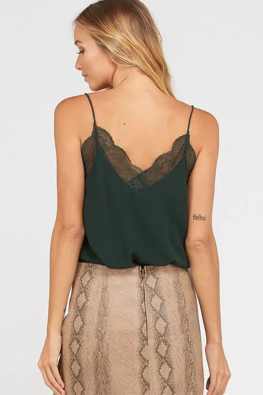 LOUISE LACE TRIM CAMI HUNTER GREEN-