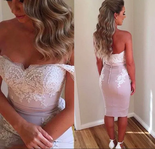 MACloth Off the Shoulder Sheath Midi Formal Gown Lace Cocktail Dress