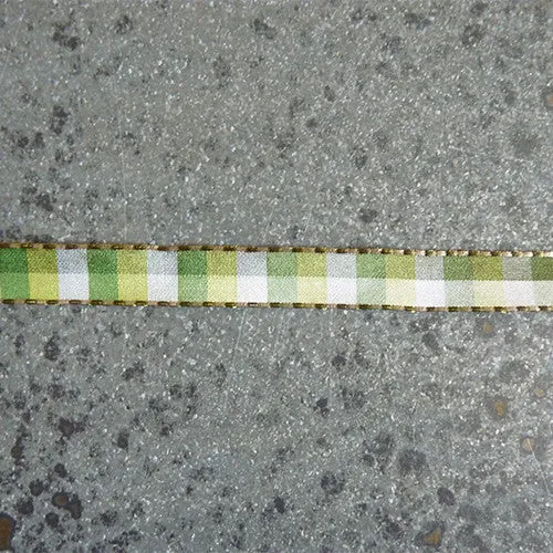 May Arts Ribbon : Stitched Edge Check Ribbon - Olive / Ivory