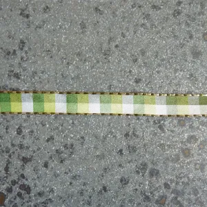 May Arts Ribbon : Stitched Edge Check Ribbon - Olive / Ivory
