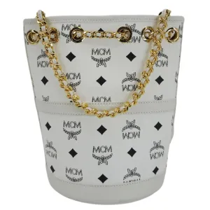 MCM Aren Mini Visetos Canvas Chain Backpack White
