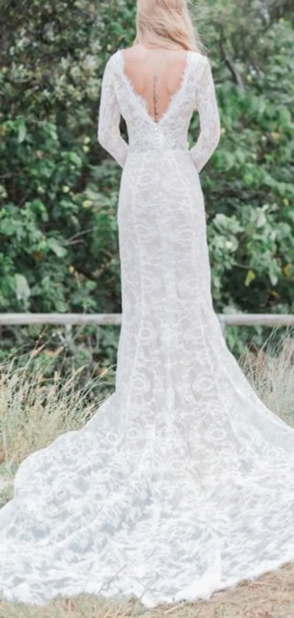 Mermaid V-Neck Long Sleeves Lace Wedding Dresses Online, TYP1324