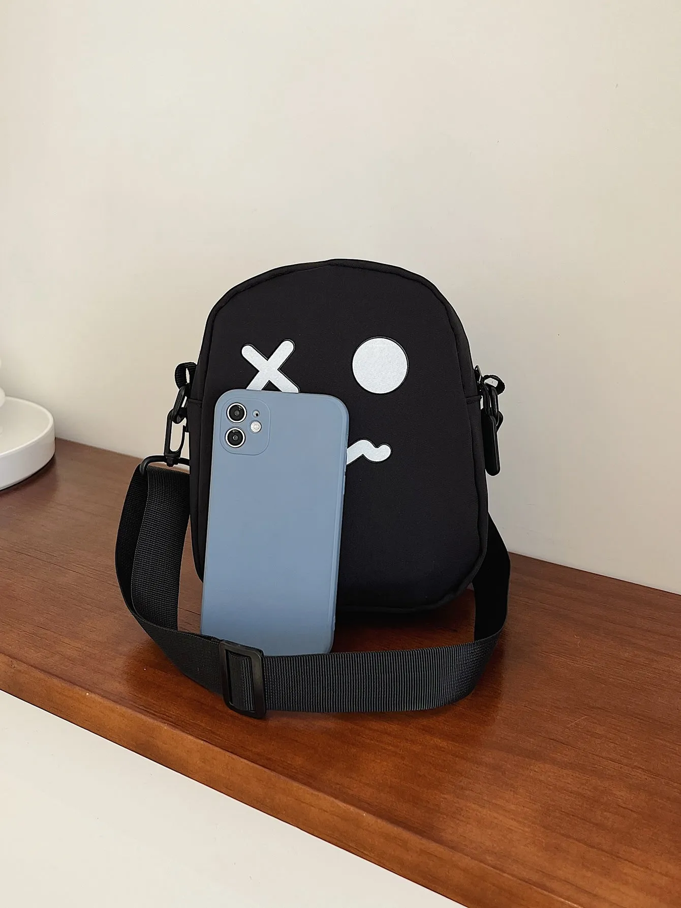 Mini Cartoon Graphic Dome Bag - Black and White