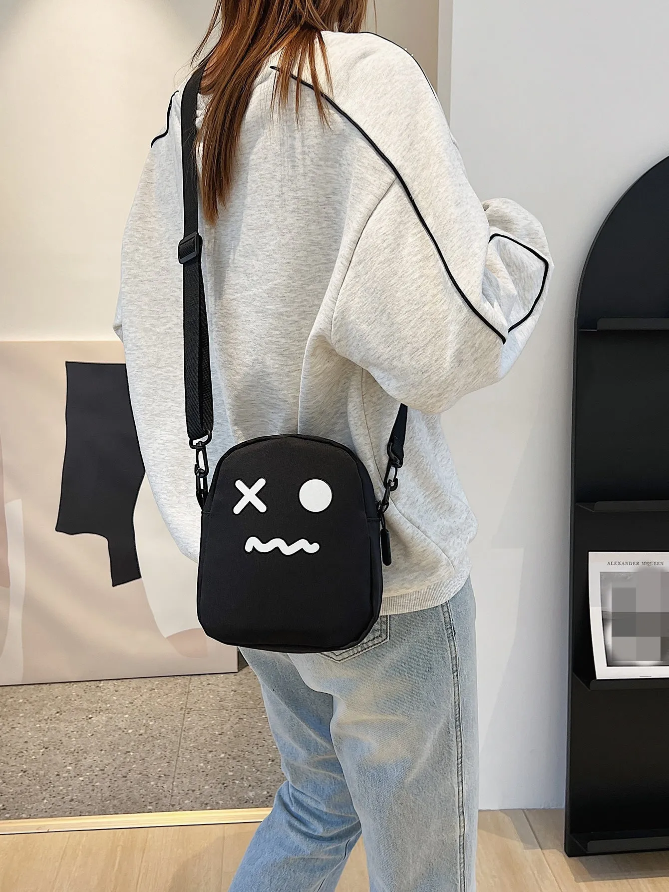 Mini Cartoon Graphic Dome Bag - Black and White