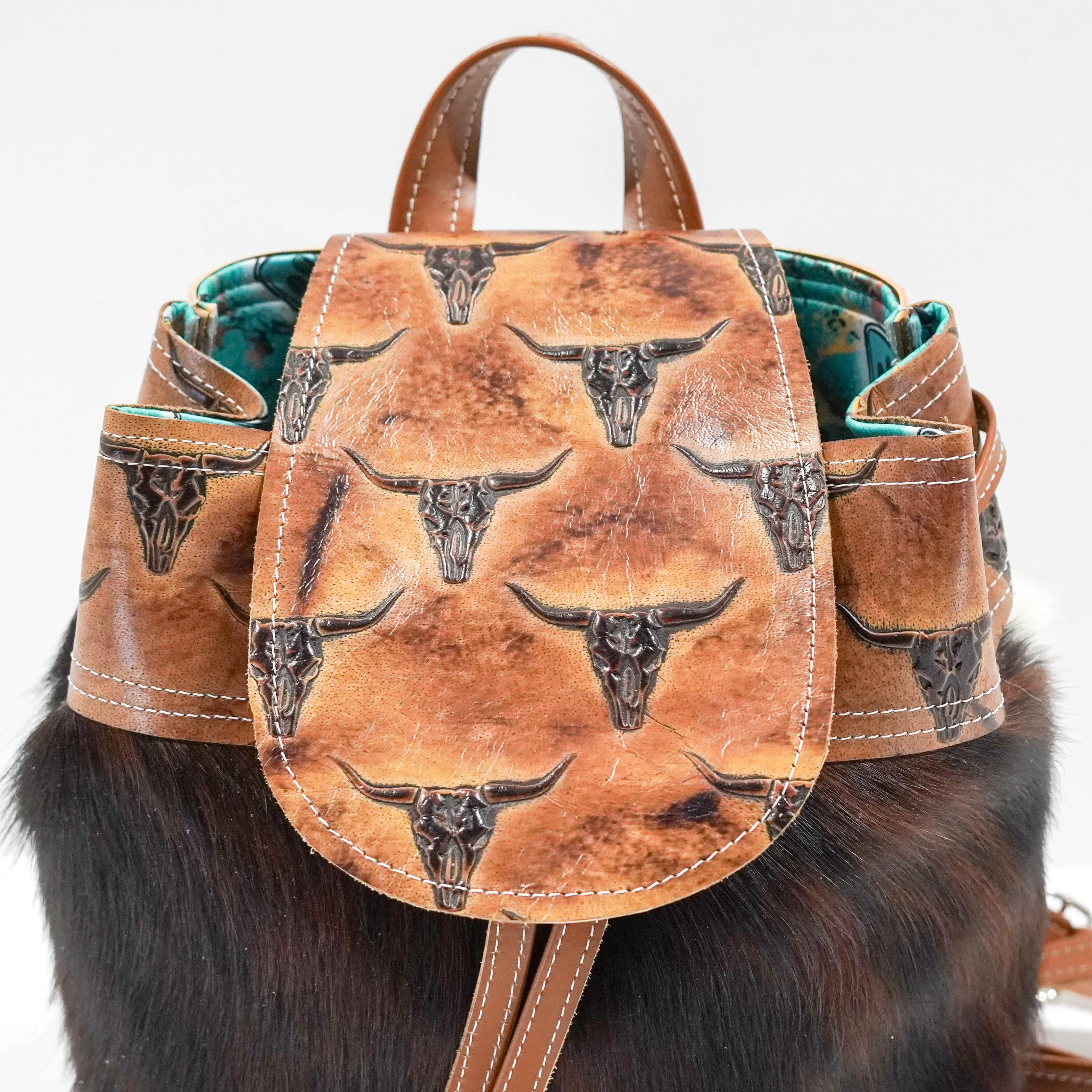 Mini Kelsea Backpack - Red Brindle w/ Sepia Skulls