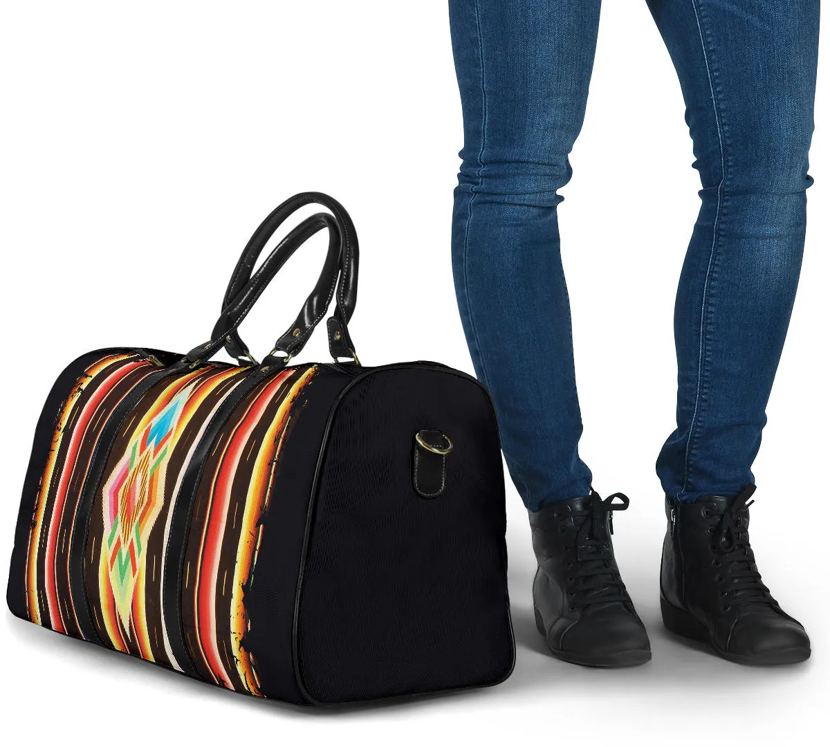 Native American Navajo Serape Style Travel Bag Duffel With Faux Leather Handles