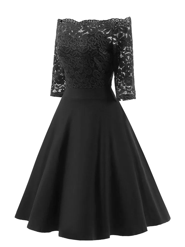 Off the Shoulder Half Sleeve Lace 50s Dress