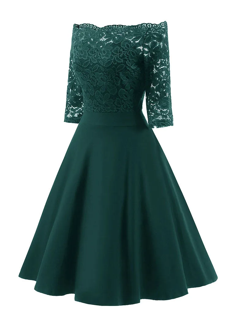 Off the Shoulder Half Sleeve Lace 50s Dress