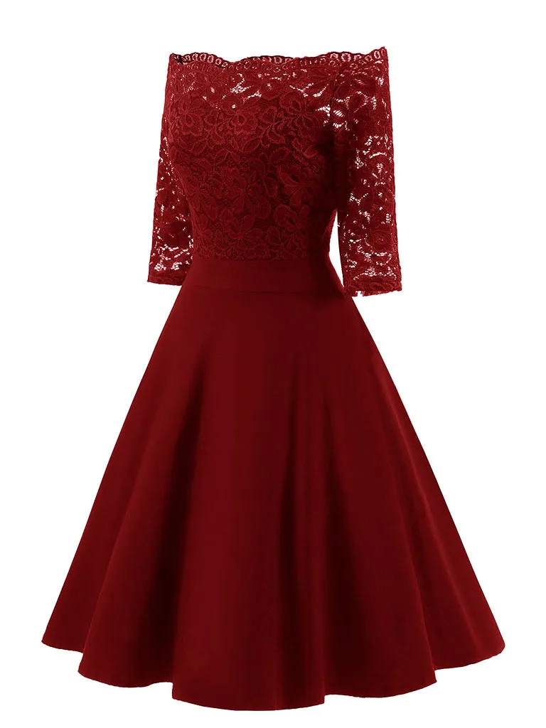 Off the Shoulder Half Sleeve Lace 50s Dress