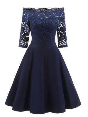 Off the Shoulder Half Sleeve Lace 50s Dress