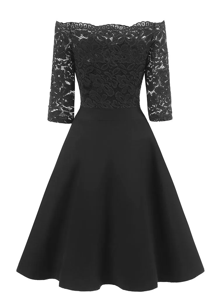 Off the Shoulder Half Sleeve Lace 50s Dress
