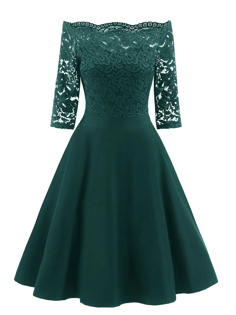 Off the Shoulder Half Sleeve Lace 50s Dress