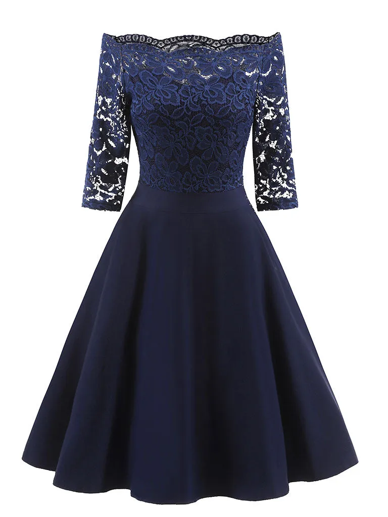 Off the Shoulder Half Sleeve Lace 50s Dress