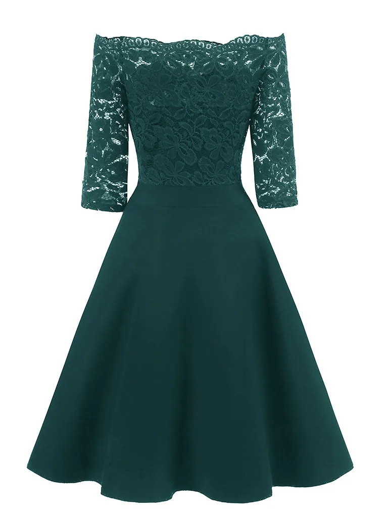 Off the Shoulder Half Sleeve Lace 50s Dress