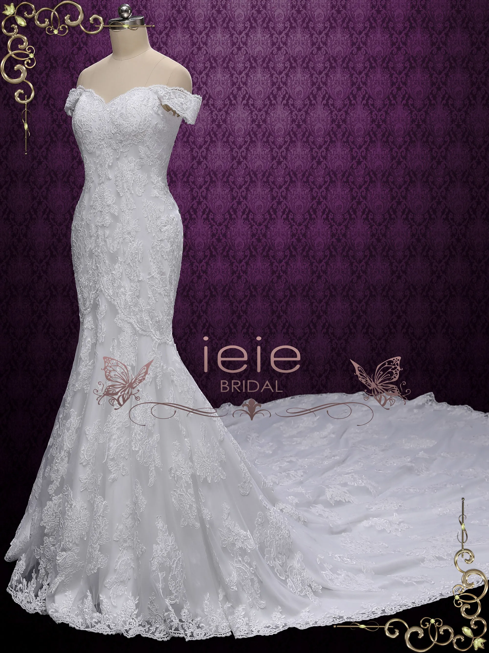 Off the Shoulder Lace Mermaid Wedding Dress | JENNIE