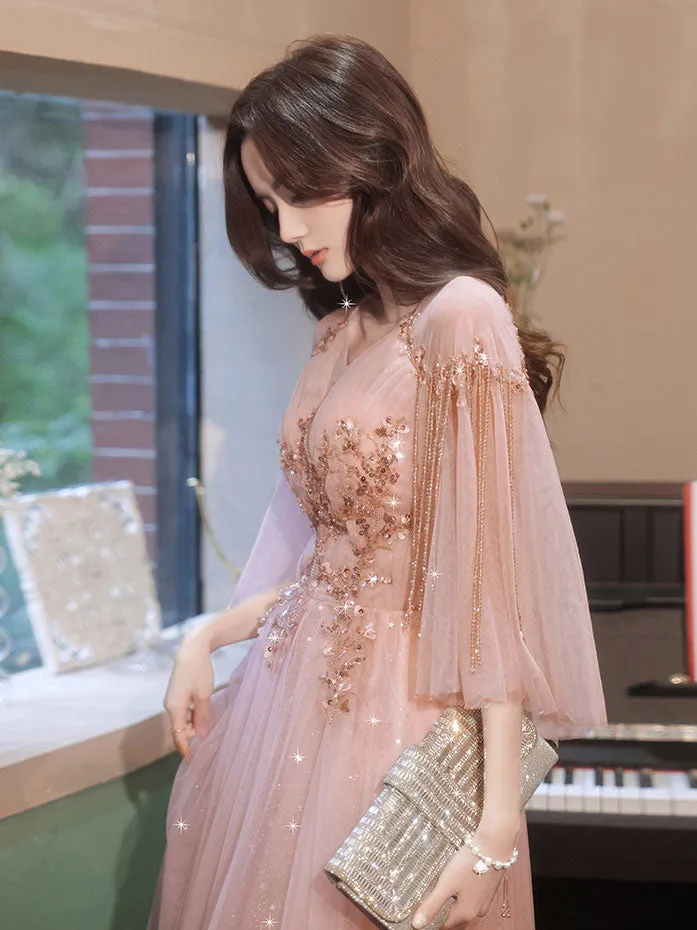 Pink Aline Tulle short prom dress pink tulle cocktail dress